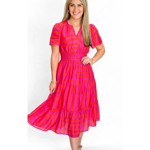 NWOT THML Melanie Striped Midi Dress, Sm $108 - Picture 1 of 8